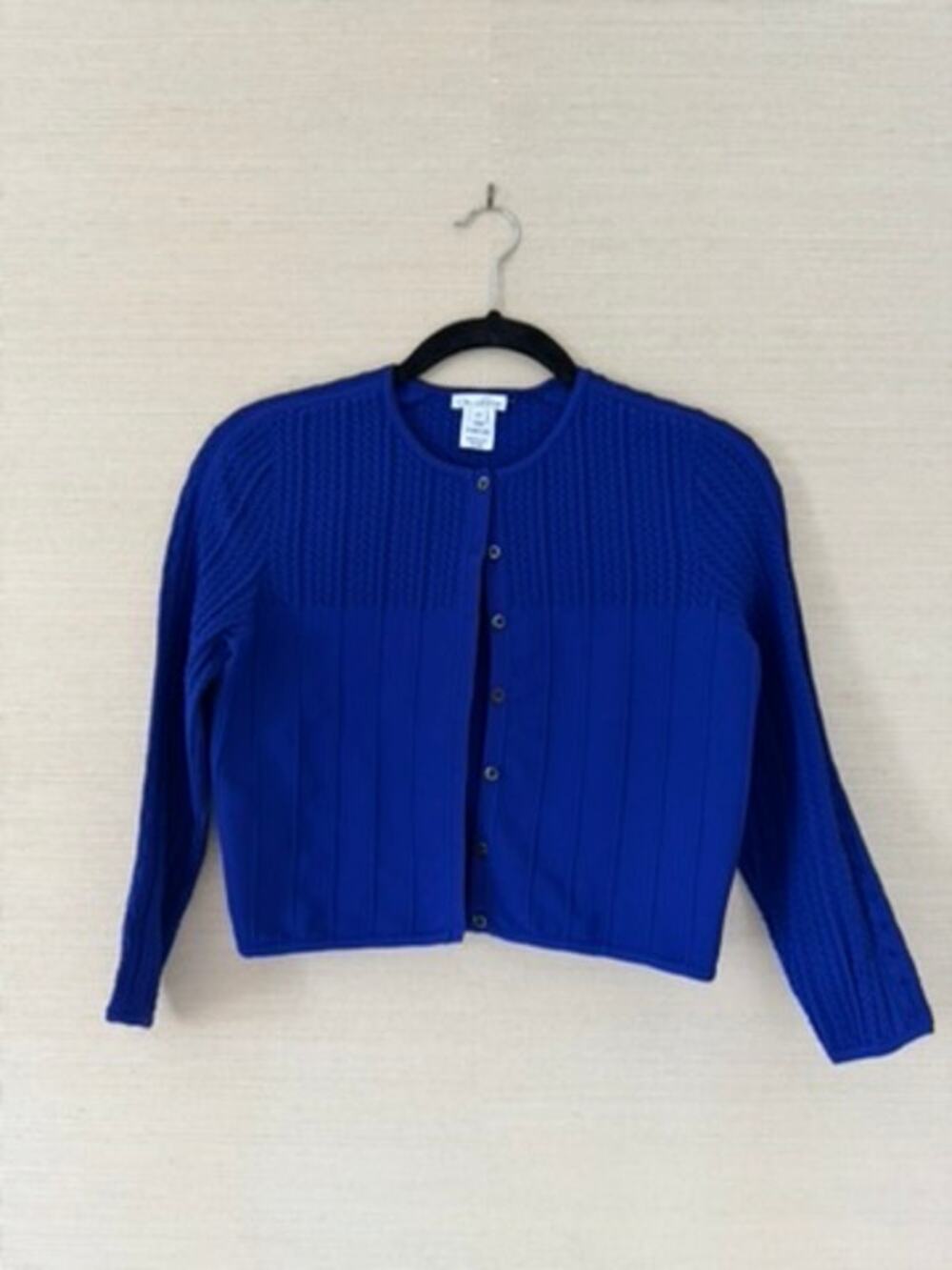 Oscar de la Renta Pointelle Knit Cardigan in Cobalt Blue – Size S/P